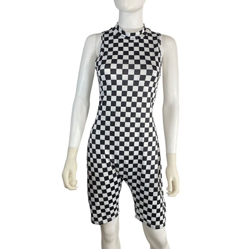 Unbranded Women's Large Black White Checkerboard Jumpsuit
